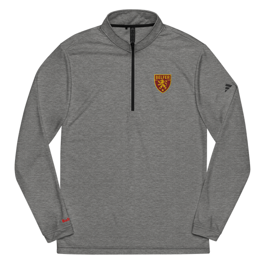 Belfer® Lion Crest Quarter-Zip Pullover Black Heather Front — Belfer® Premium Streetwear UK