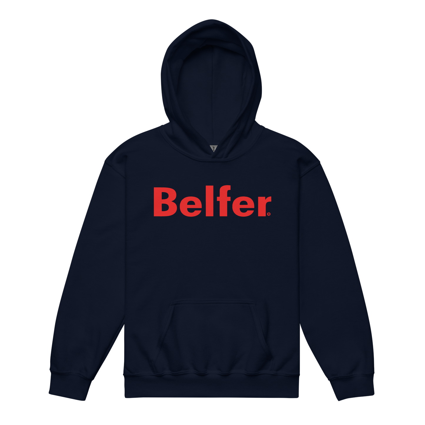 Belfer® Youth Heavy Blend Hoodie Navy Front — Belfer® Premium Kids Streetwear UK
