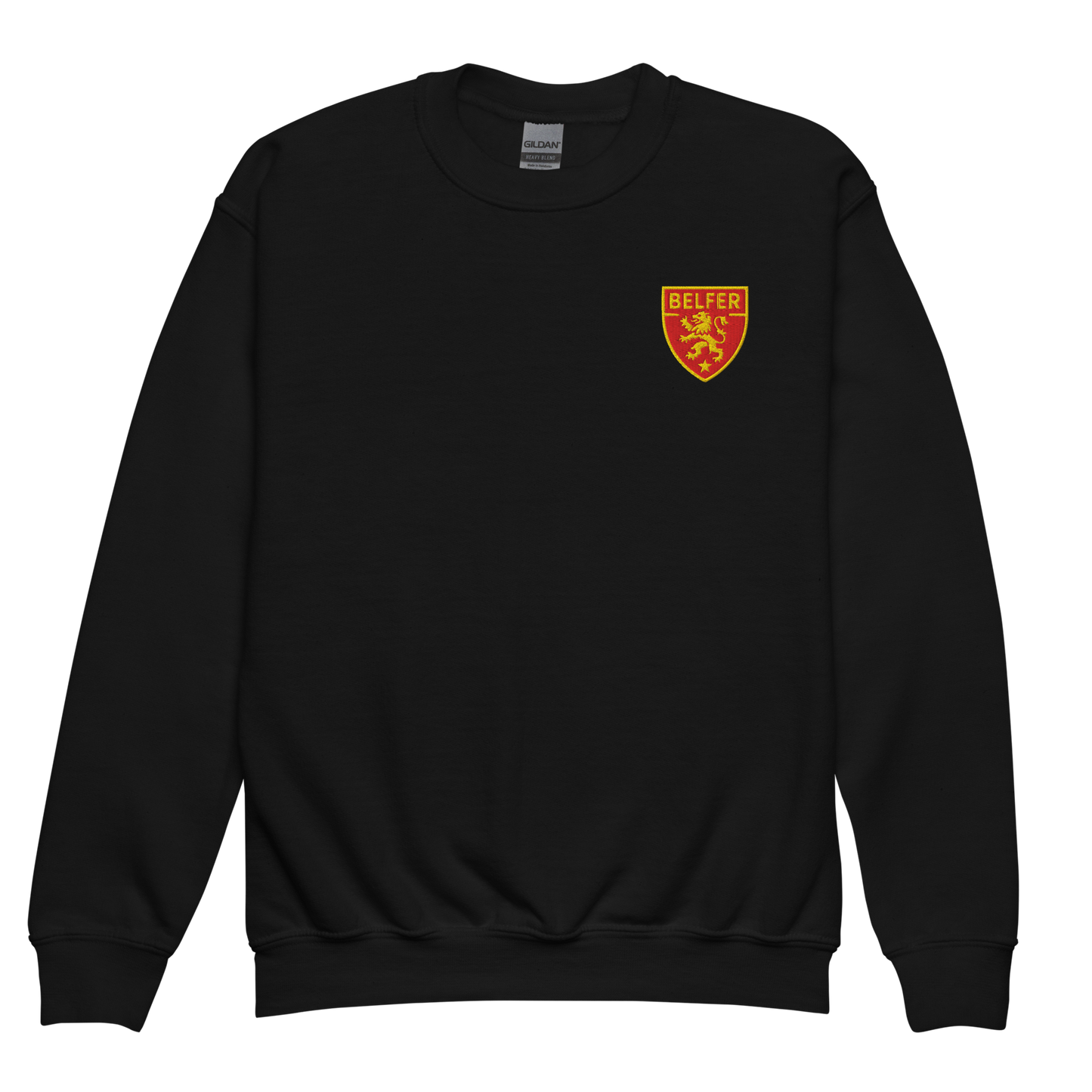 Belfer® Youth Sweatshirt Shield Crest Black Front — Belfer® Premium Kids Streetwear UK