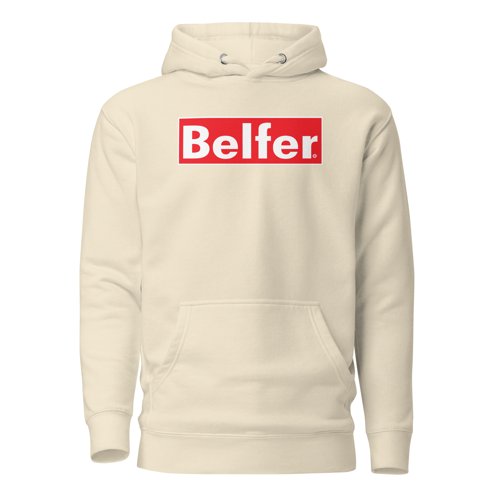 Belfer® Box Logo Premium Hoodie Bone Front — Belfer® Premium Streetwear UK