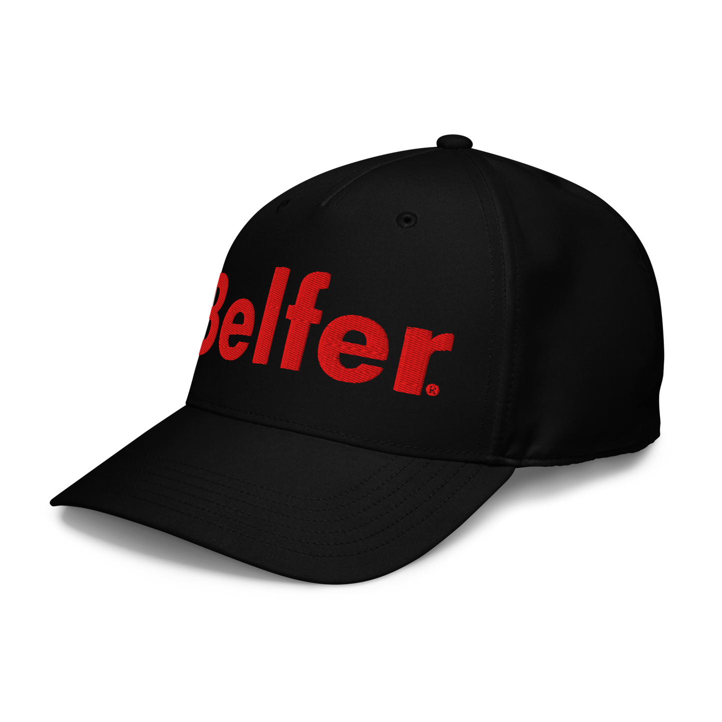 Belfer® Classic Hat Red Logo Black Front Right — Belfer® Premium Streetwear UK