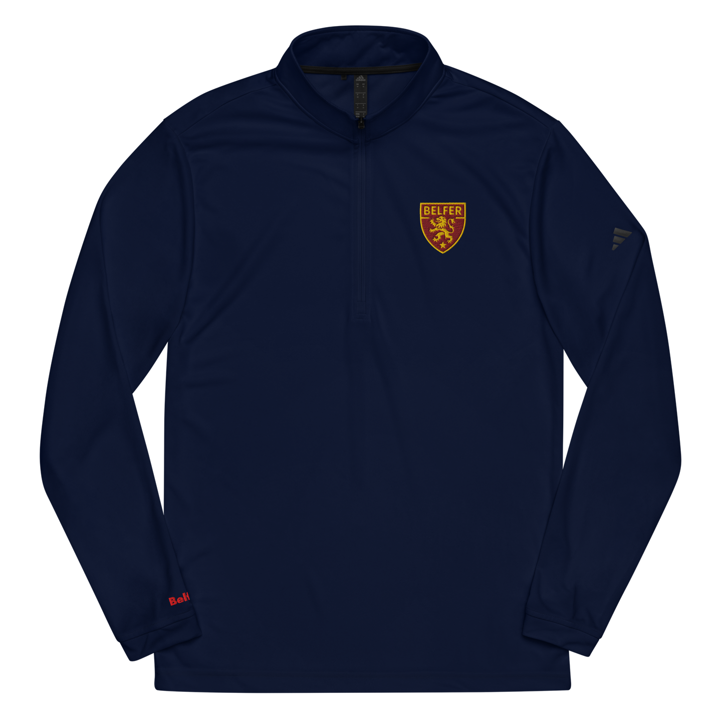 Belfer® Lion Crest Quarter-Zip Pullover Navy Front — Belfer® Premium Streetwear UK
