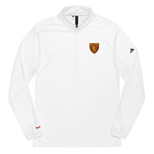 Belfer® Lion Crest Quarter-Zip Pullover White Front — Belfer® Premium Streetwear UK