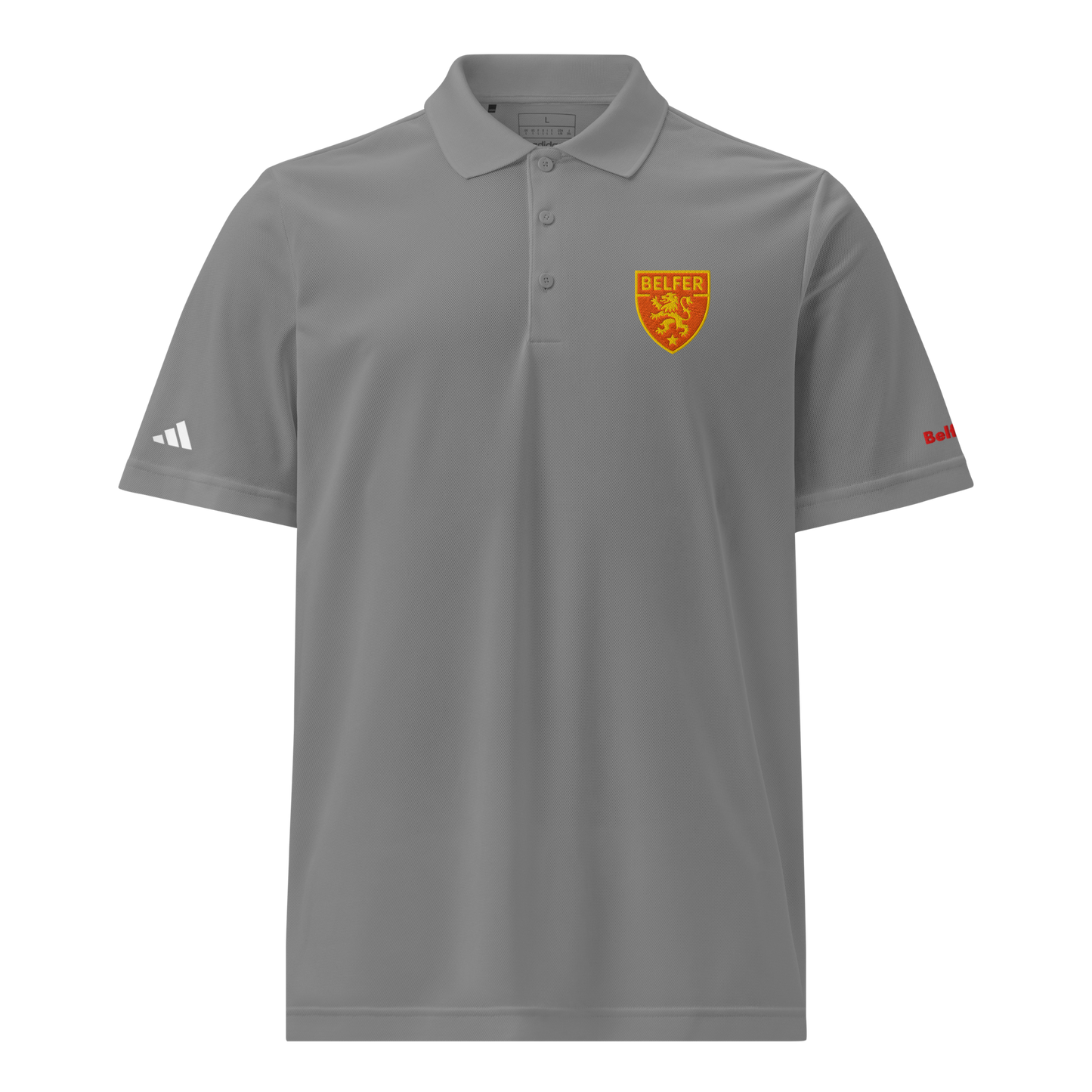 Belfer® Lion Crest Unisex Sport Polo Grey Three Front — Belfer® Premium Streetwear UK