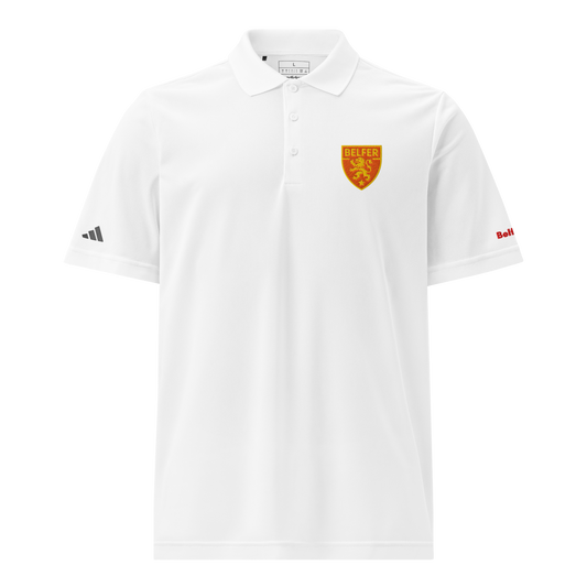 Belfer® Lion Crest Unisex Sport Polo White Front — Belfer® Premium Streetwear UK