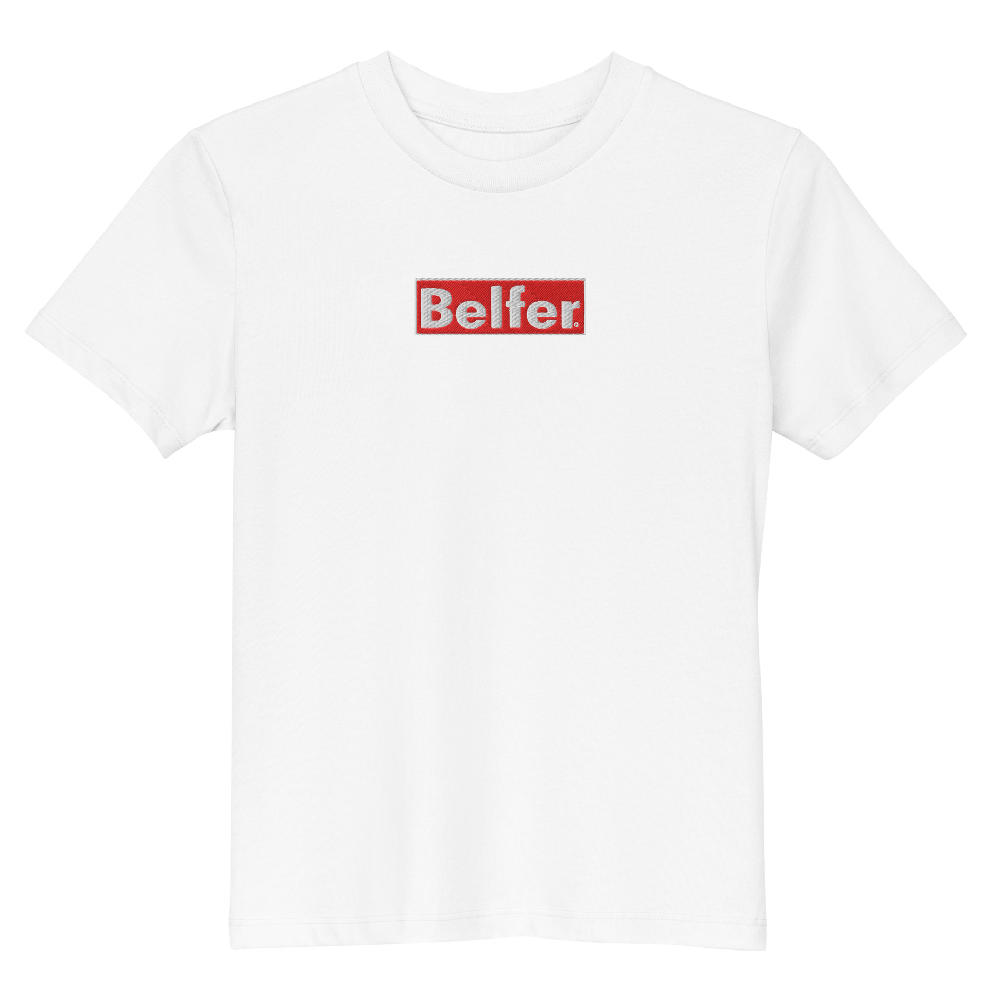 Belfer® Organic Cotton Kids T-Shirt White Front — Belfer® Premium Kids Streetwear UK