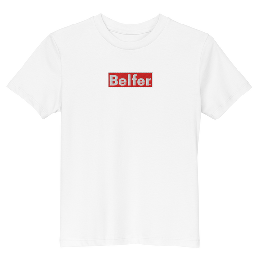 Belfer® Organic Cotton Kids T-Shirt White Front — Belfer® Premium Kids Streetwear UK