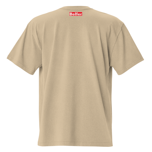 Belfer® Oversized Faded T-Shirt Faded Khaki Back — Belfer® Premium Streetwear UK