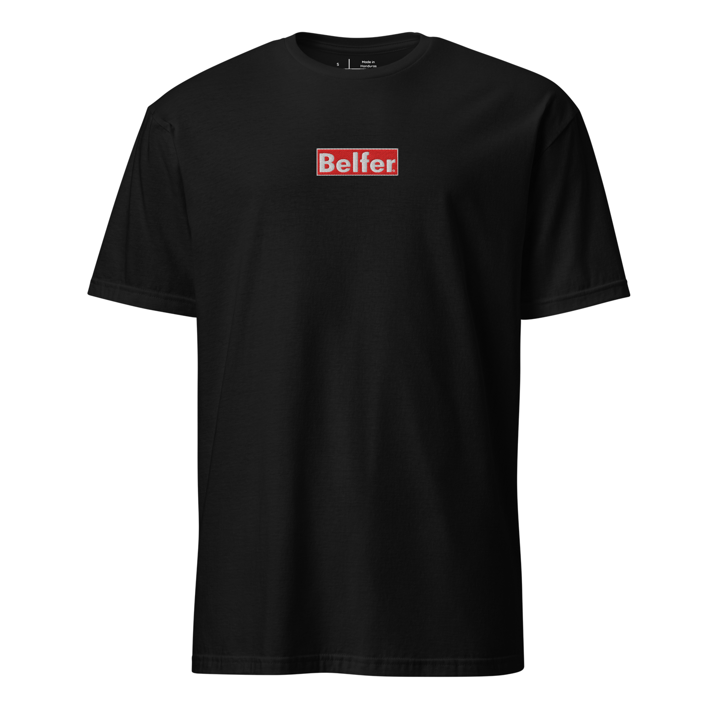 Belfer® Short-Sleeve Unisex T-Shirt Black Front — Belfer® Premium Streetwear UK