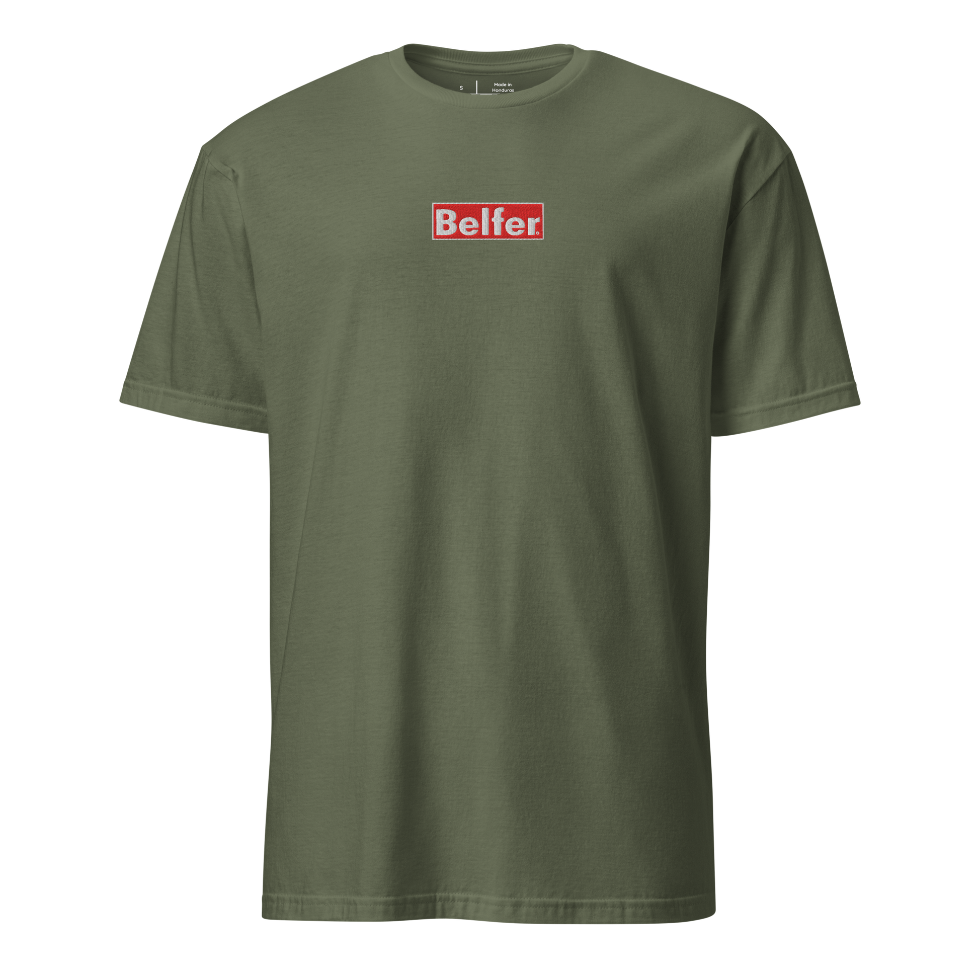 Belfer® Short-Sleeve Unisex T-Shirt Military Green Front — Belfer® Premium Streetwear UK