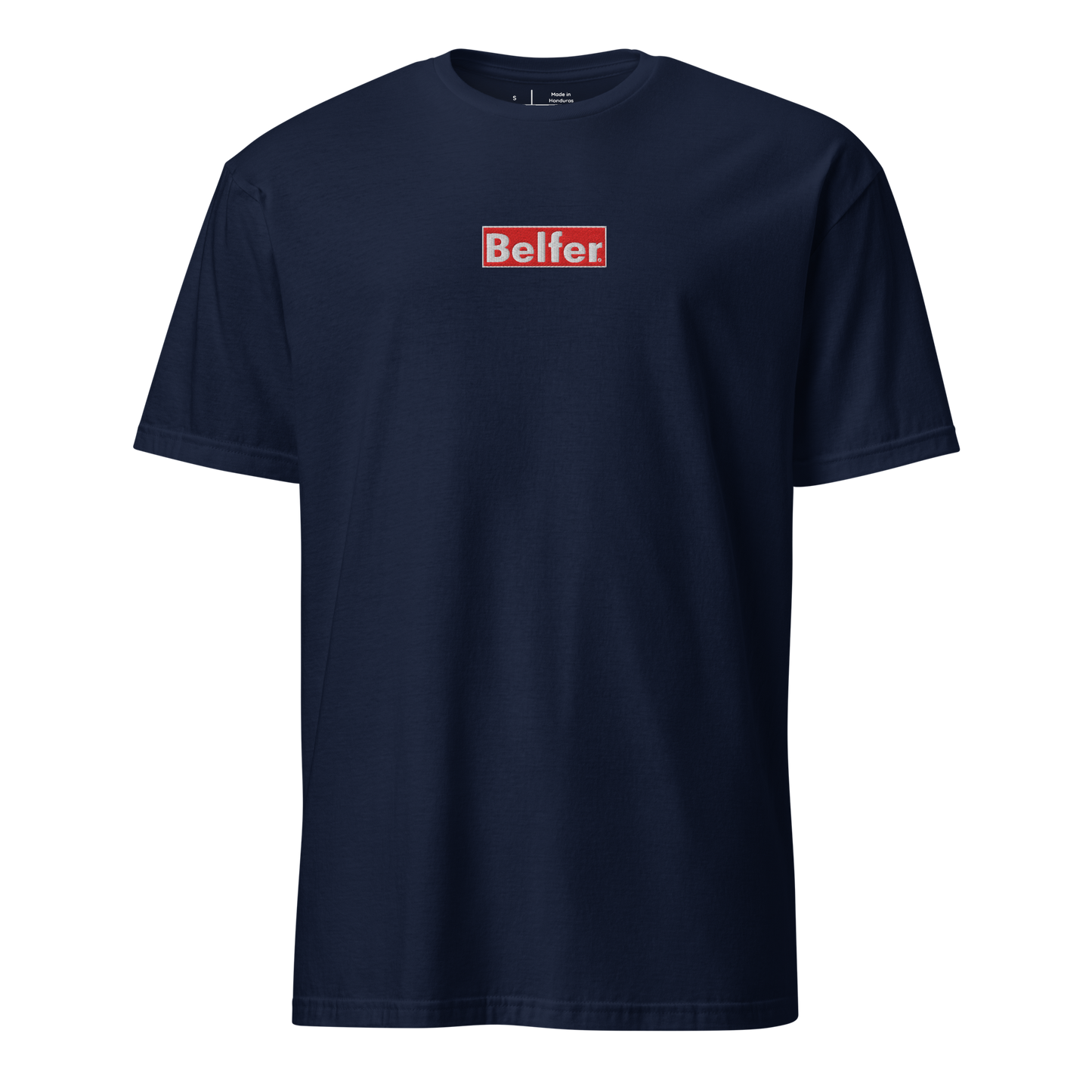 Belfer® Short-Sleeve Unisex T-Shirt Navy Front — Belfer® Premium Streetwear UK