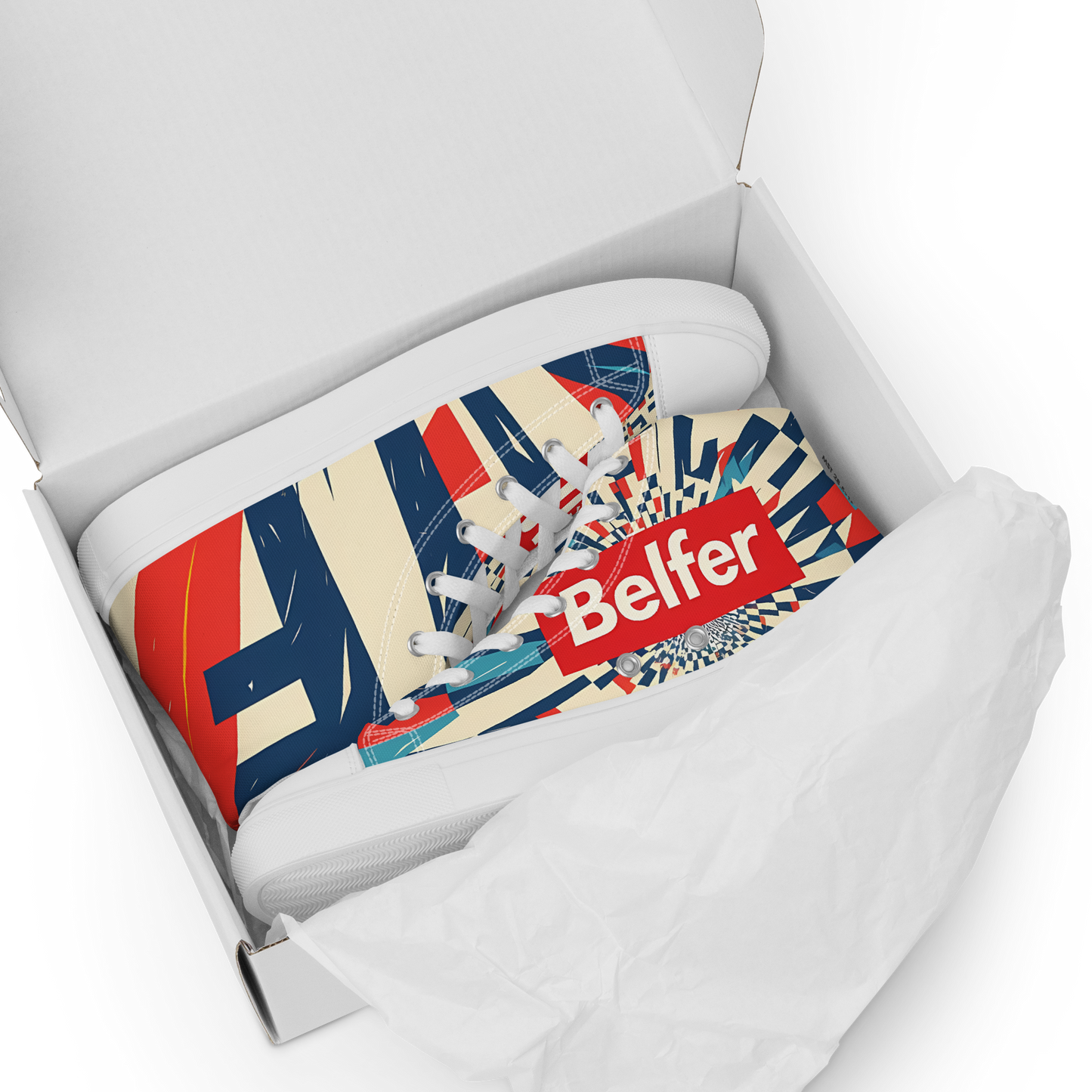 Belfer® Unisex High Top Canvas Shoes White Box — Belfer® Premium Streetwear UK