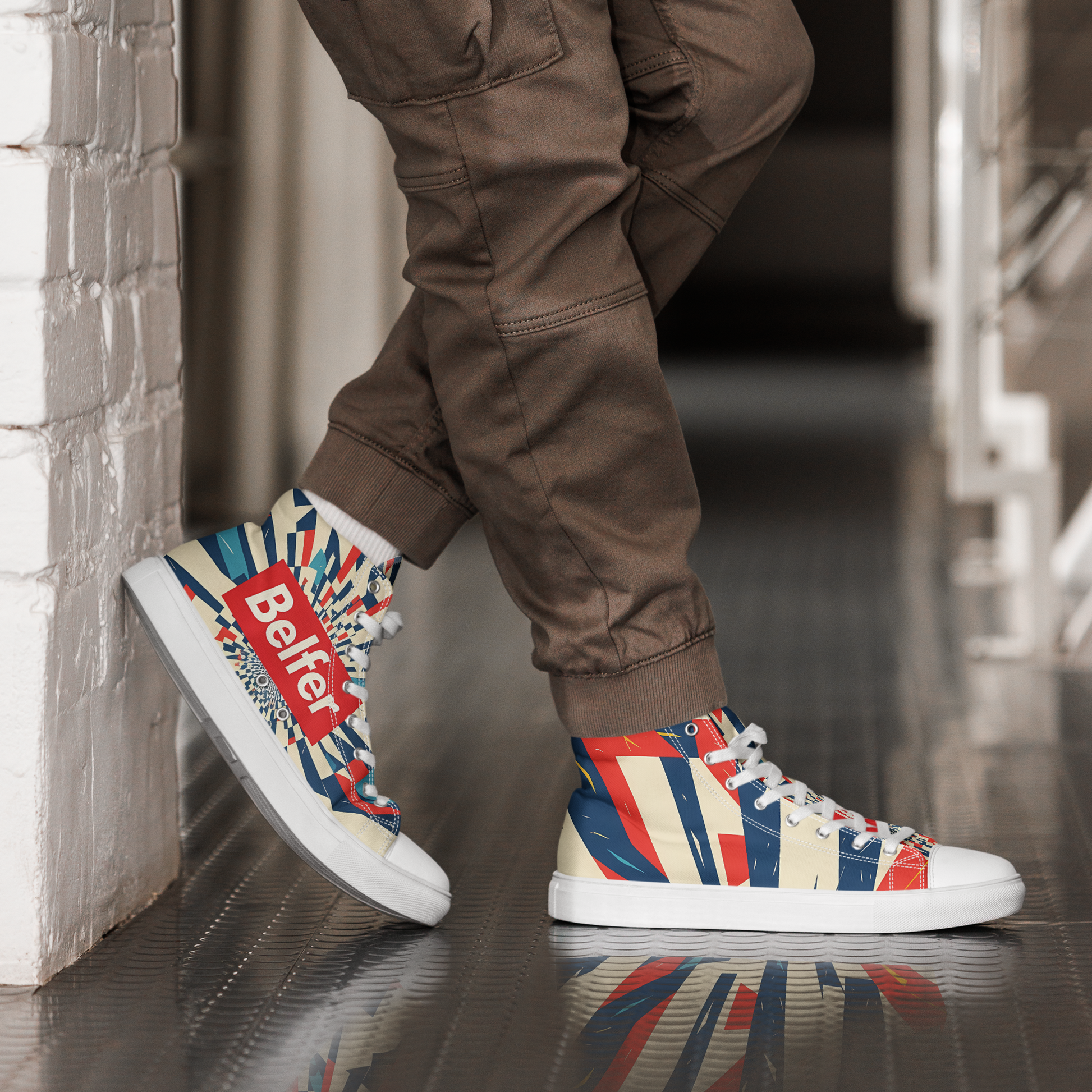 Belfer® Unisex High Top Canvas Shoes White Side — Belfer® Premium Streetwear UK