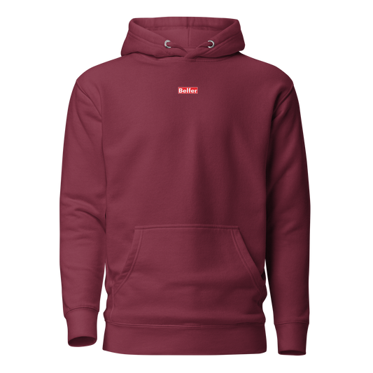 Belfer® Unisex Hoodie Maroon Front — Belfer® Premium Streetwear UK