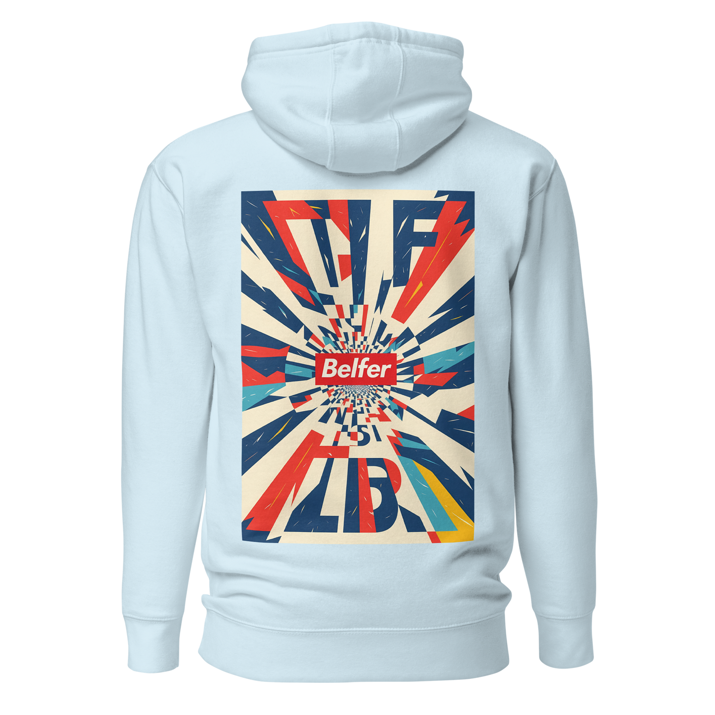 Belfer® Unisex Hoodie Sky Blue Back — Belfer® Premium Streetwear UK