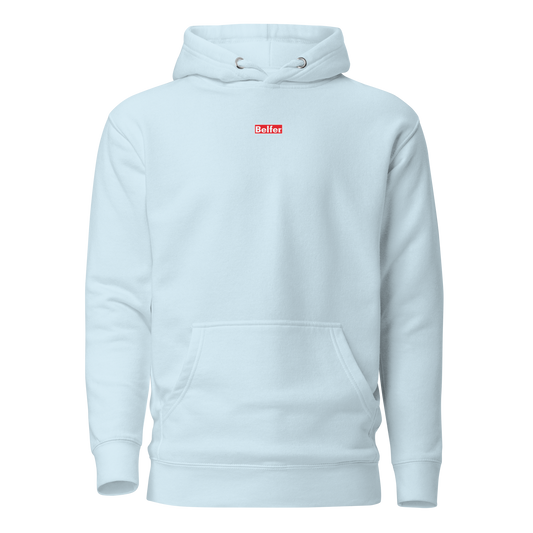 Belfer® Unisex Hoodie Sky Blue Front — Belfer® Premium Streetwear UK
