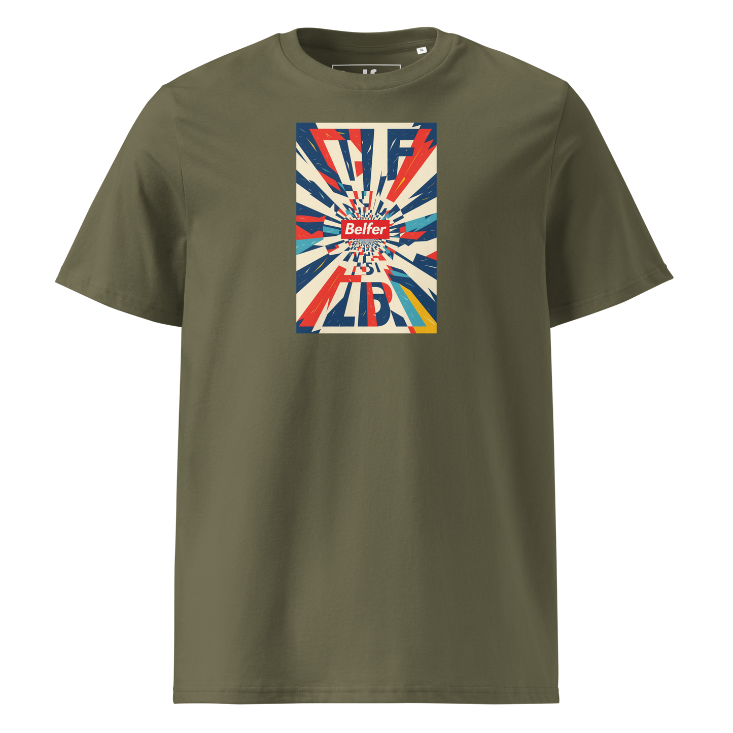 Belfer® Unisex Organic Cotton T-Shirt Khaki Front — Belfer® Premium Streetwear UK