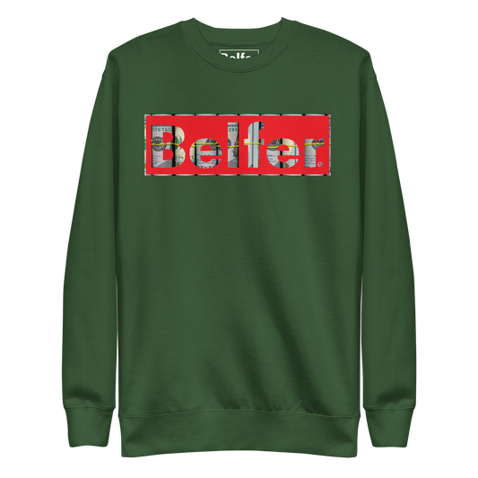 Belfer® Unisex Premium Sweatshirt Forest Green Front — Belfer® Premium Streetwear UK
