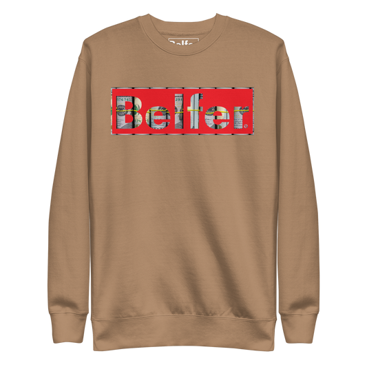 Belfer® Unisex Premium Sweatshirt Latte Front — Belfer® Premium Streetwear UK