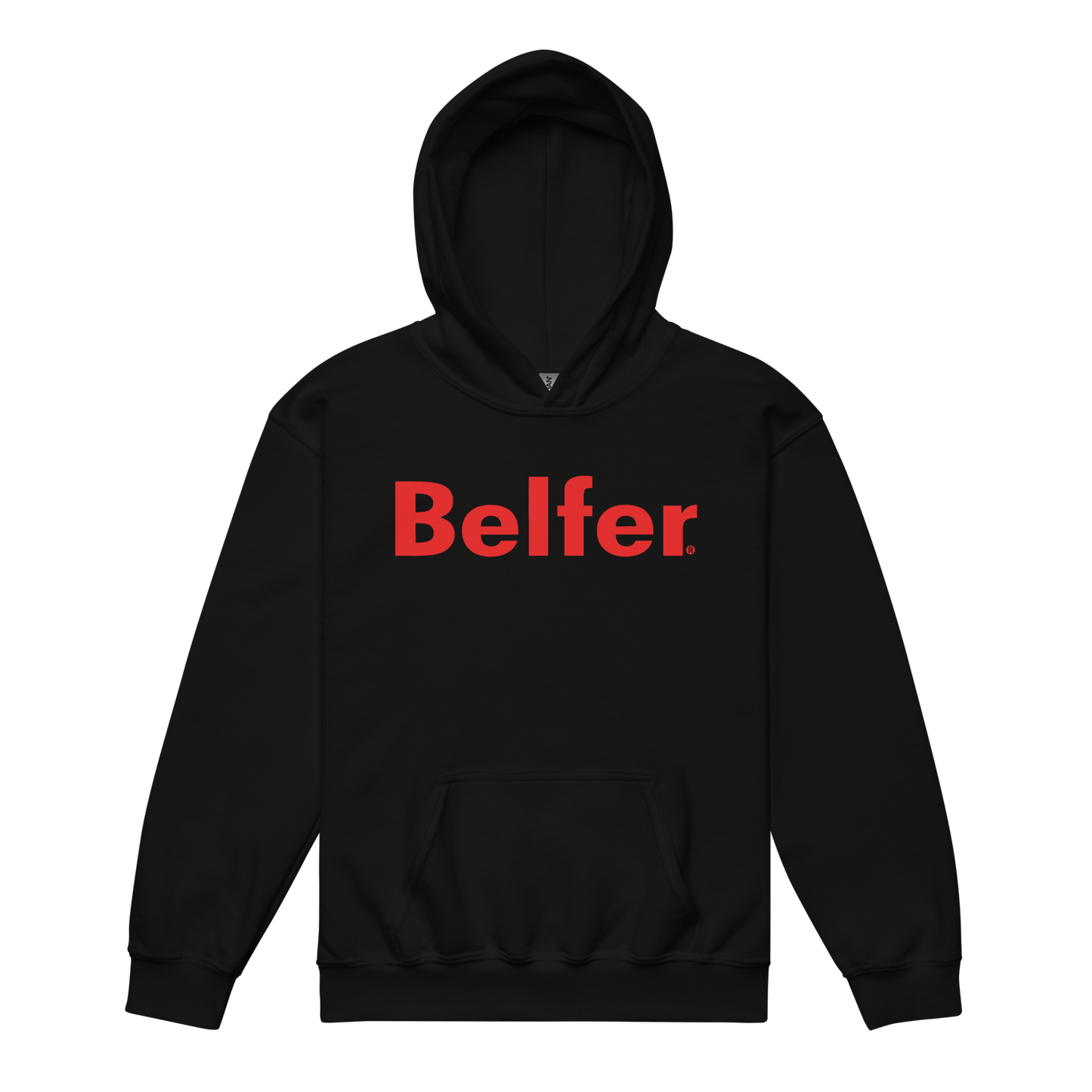 Belfer® Youth Heavy Blend Hoodie Black Front — Belfer® Premium Kids Streetwear UK