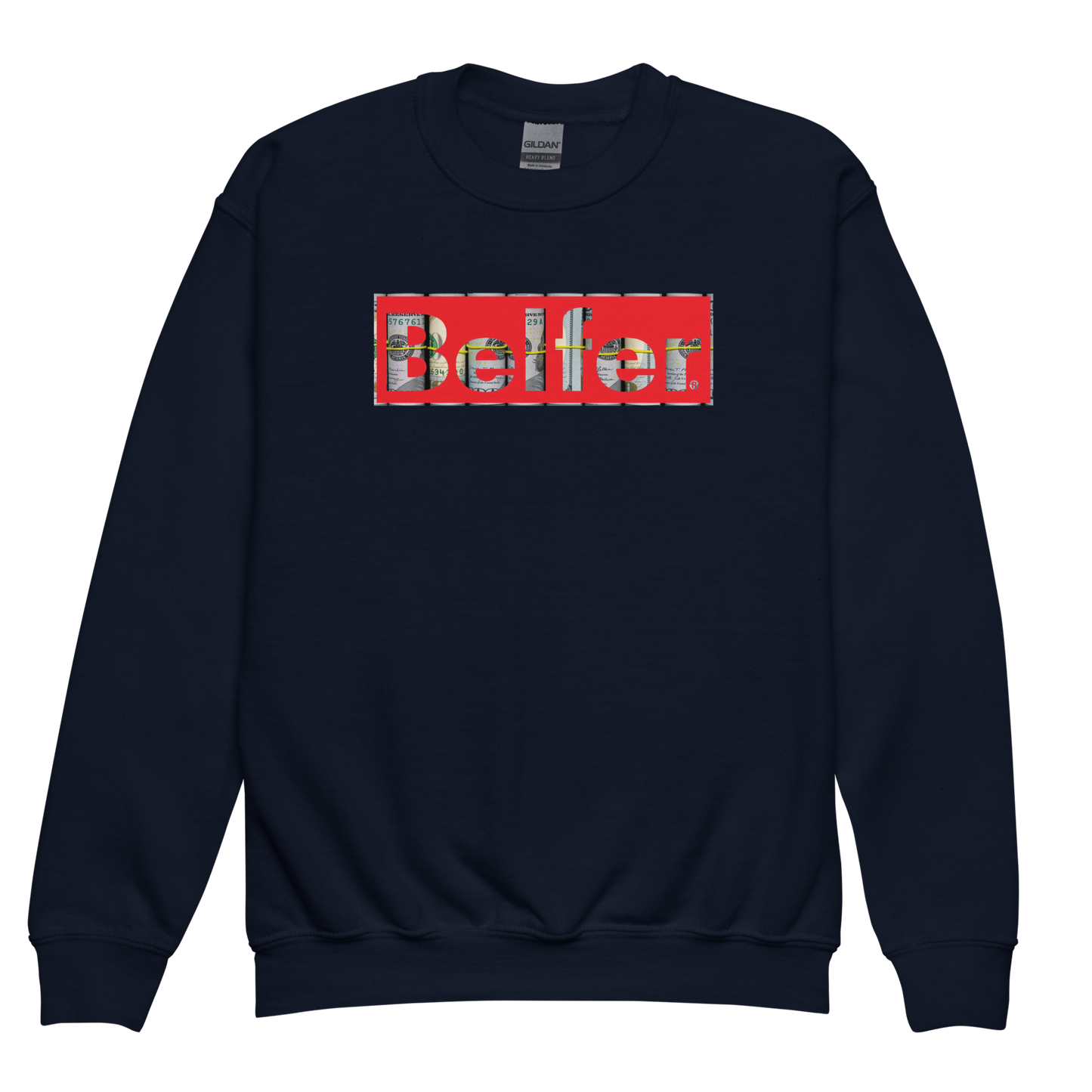 Belfer® Youth Sweatshirt Navy Front — Belfer® Premium Kids Streetwear UK