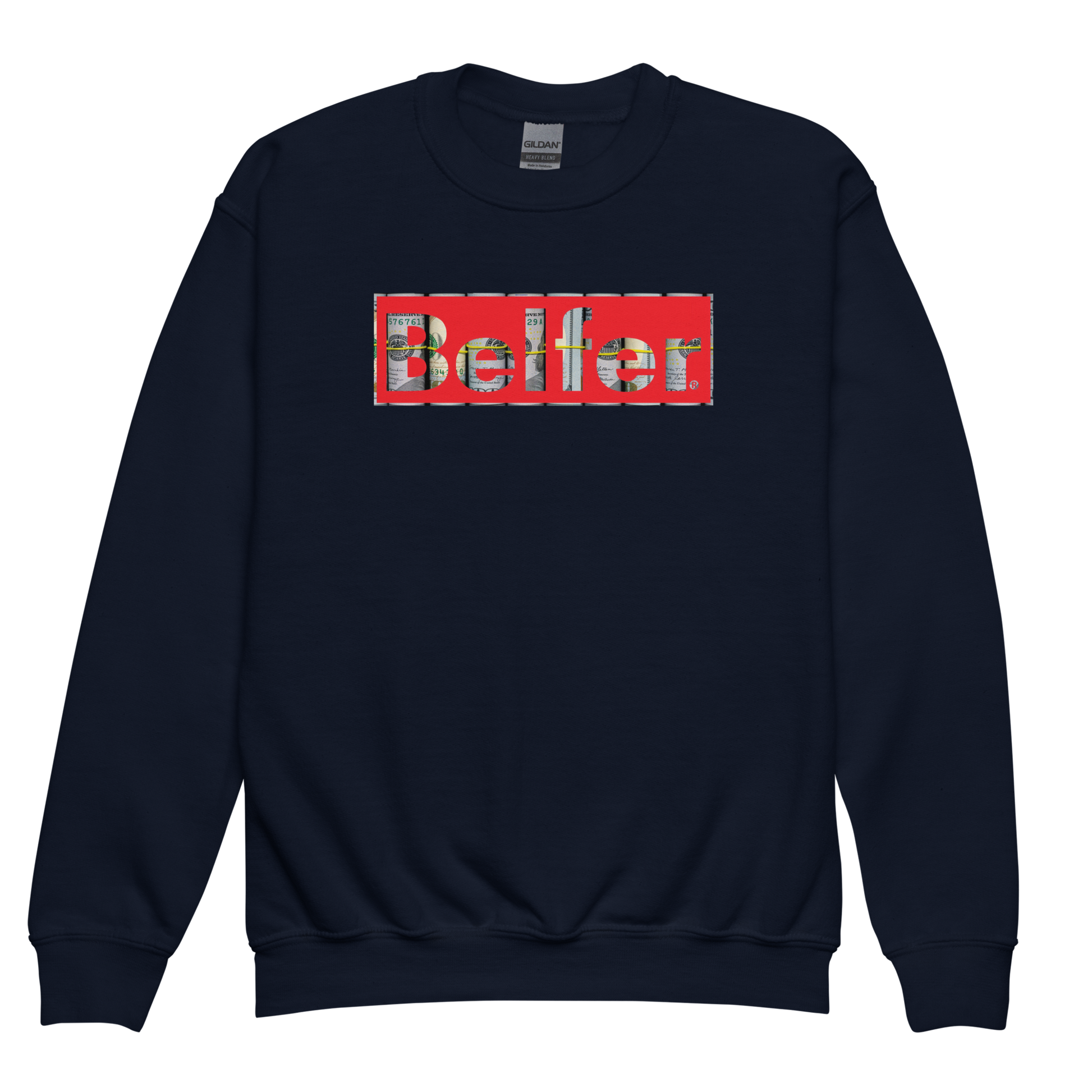 Belfer® Youth Sweatshirt Navy Front — Belfer® Premium Kids Streetwear UK