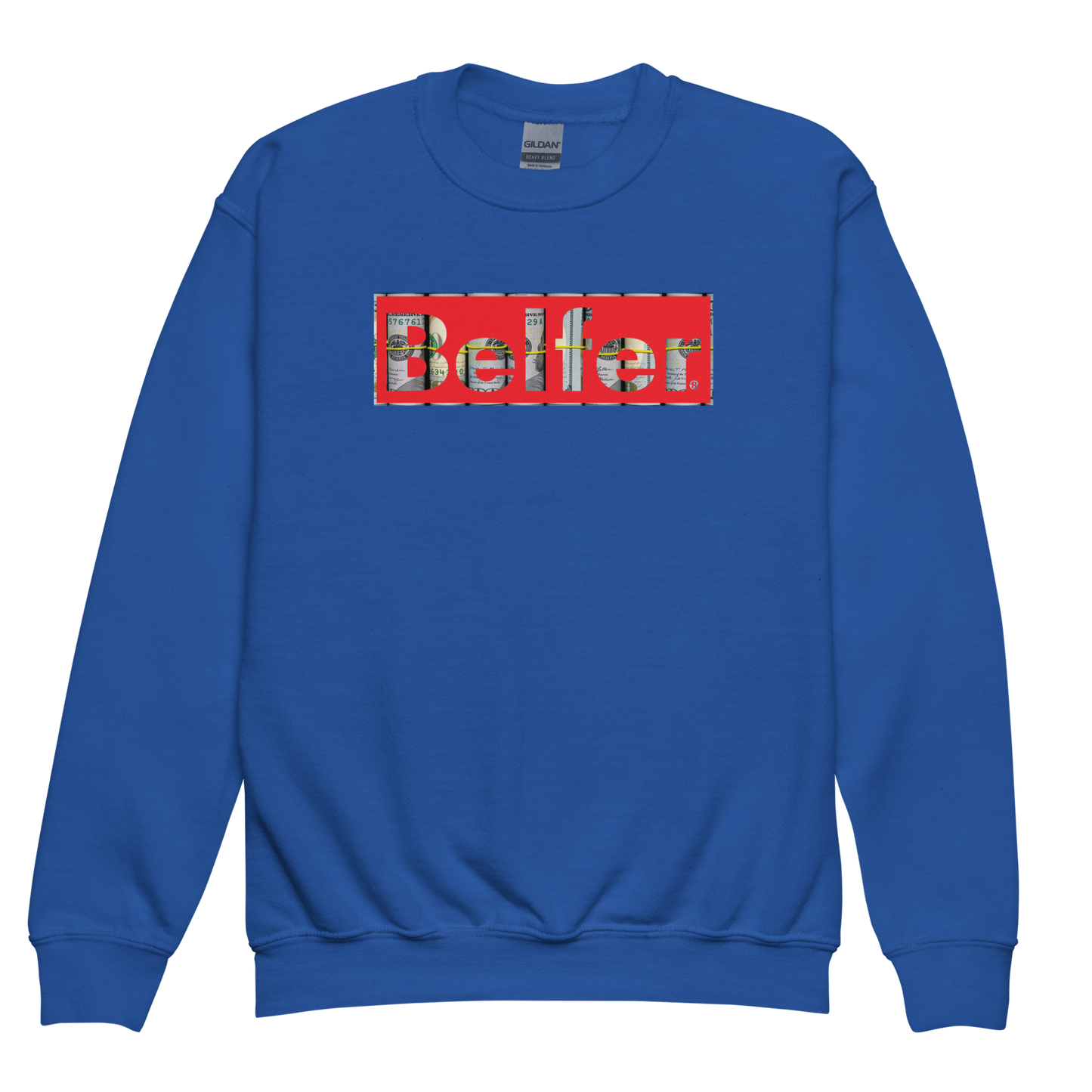Belfer® Youth Sweatshirt Royal Front — Belfer® Premium Kids Streetwear UK