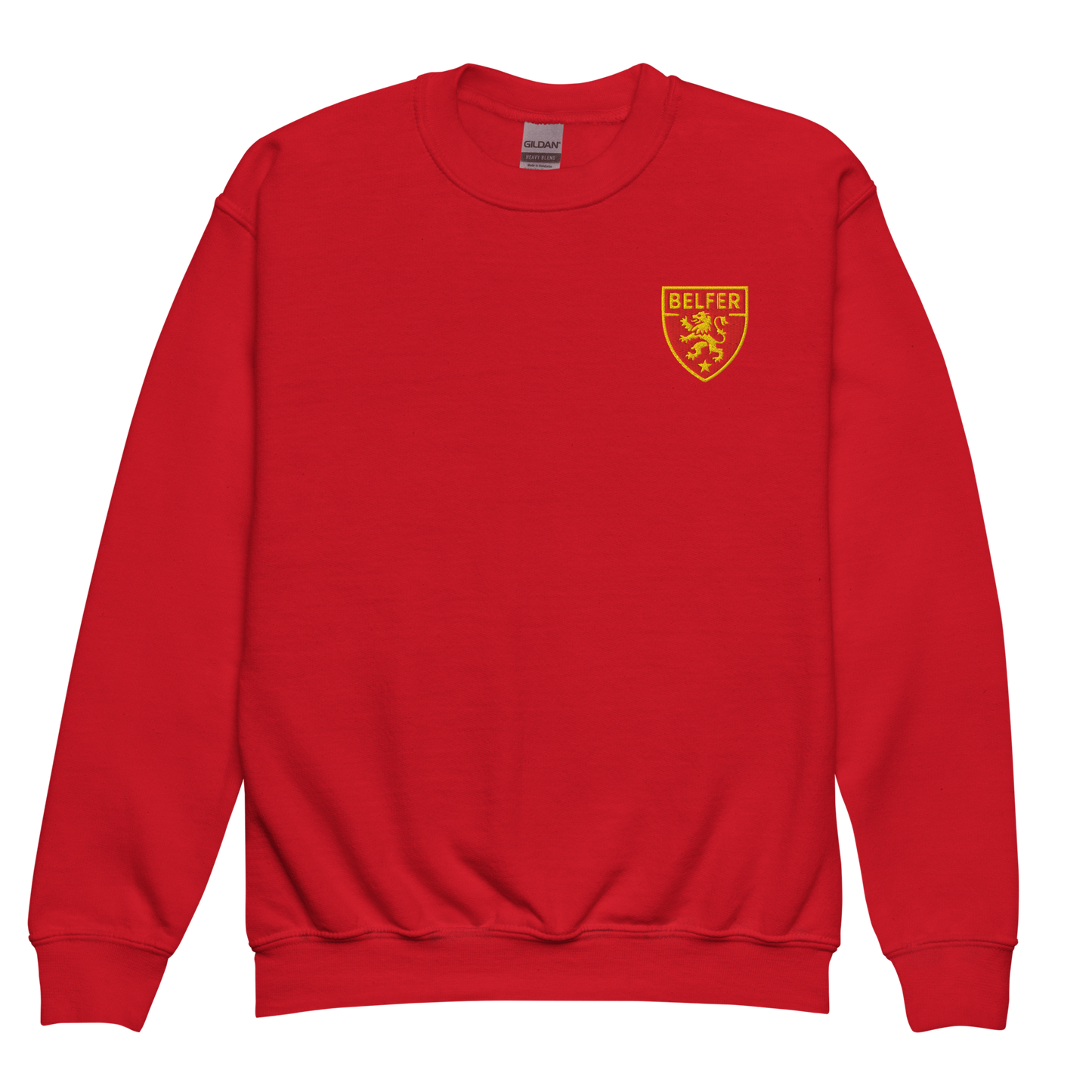 Belfer® Youth Sweatshirt Shield Crest Red Front — Belfer® Premium Kids Streetwear UK