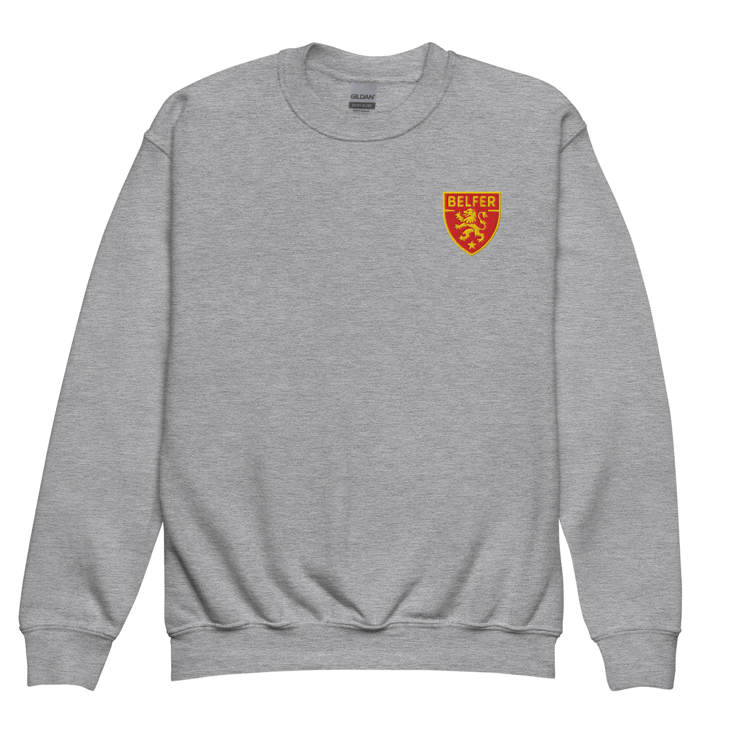 Belfer® Youth Sweatshirt Shield Crest Sport Grey Front — Belfer® Premium Kids Streetwear UK
