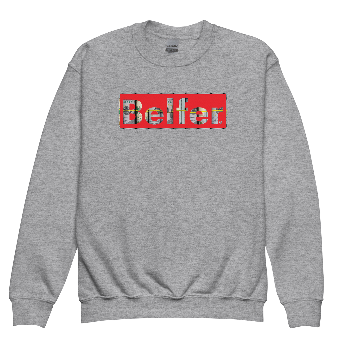 Belfer® Youth Sweatshirt Sport Grey Front — Belfer® Premium Kids Streetwear UK