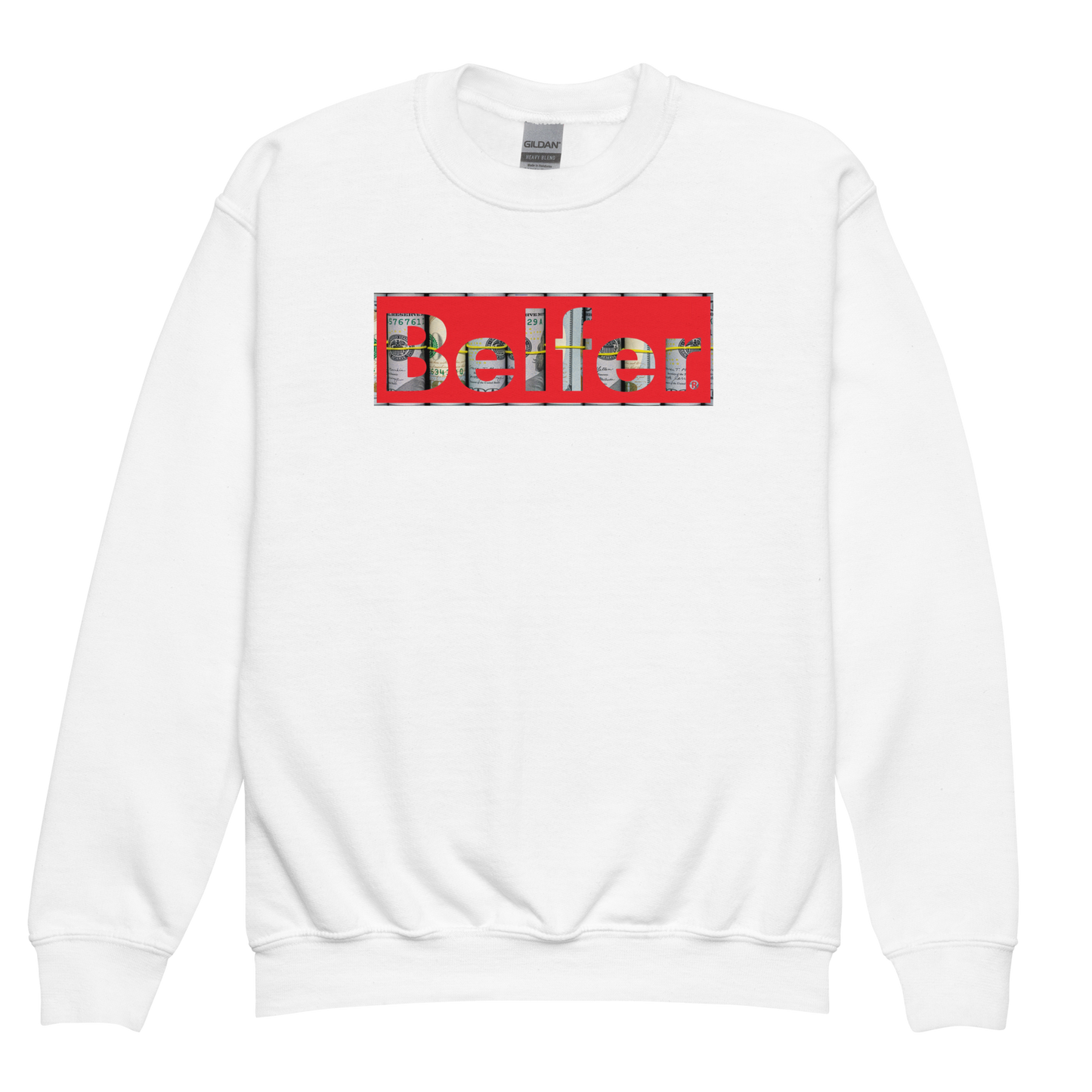 Belfer® Youth Sweatshirt White Front — Belfer® Premium Kids Streetwear UK