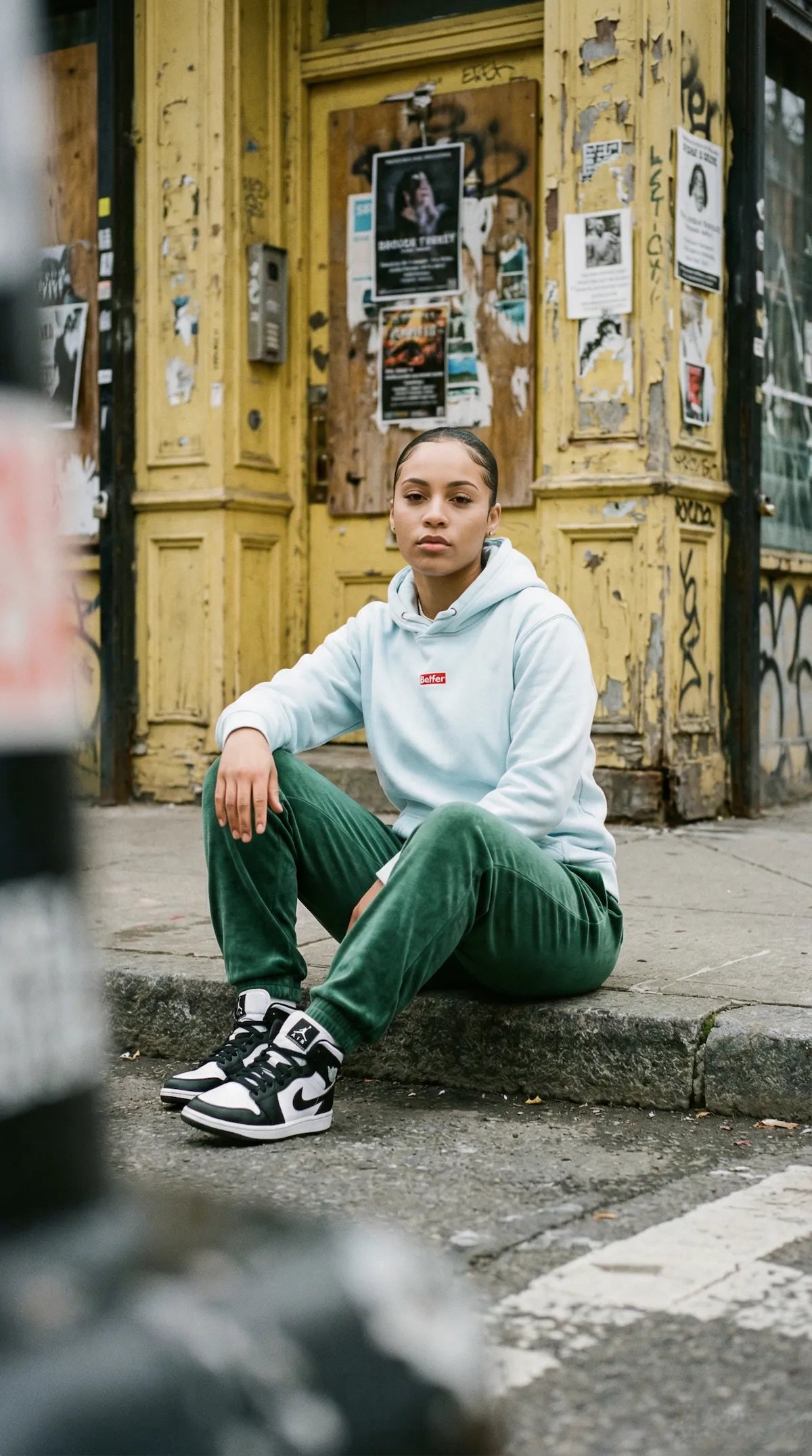Belfer® women's streetwear — Box Logo Premium Hoodie in sky blue